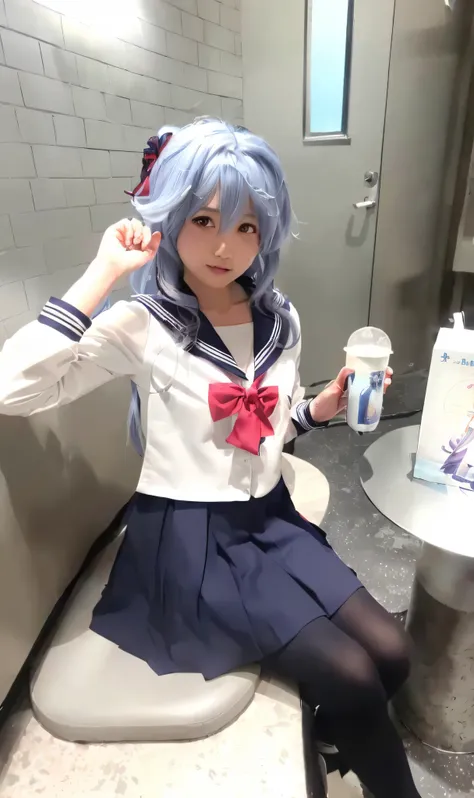 Arakfi sitting on a stool in a sailors suit, Anime girl cosplay, Anime cosplay, Anime girl in real life, cosplay, Magical school student uniform, JK school uniform, rpgmaker, Sailor uniform, magic school uniform, professional cosplay, Kantai collection sty...