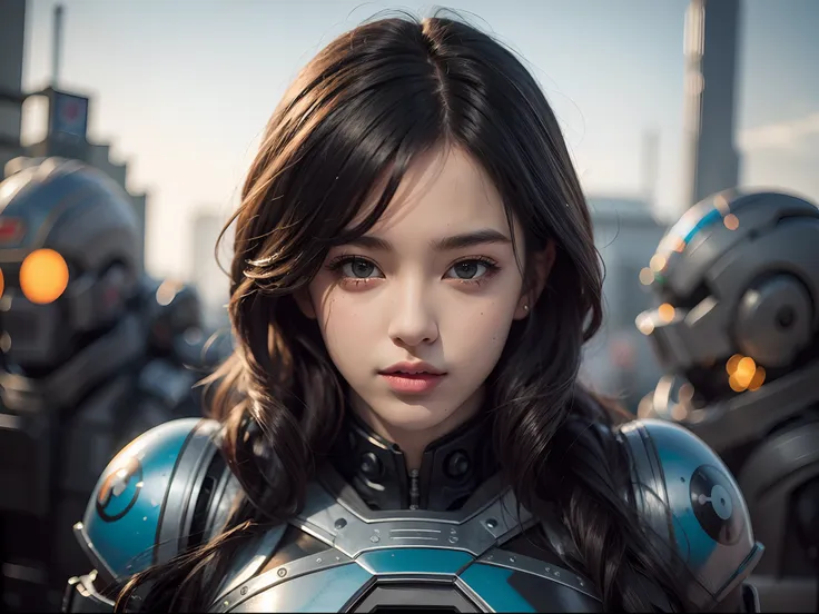 girl, black ling hair, robot anime, gundam, masterpice, realistic, superdetail