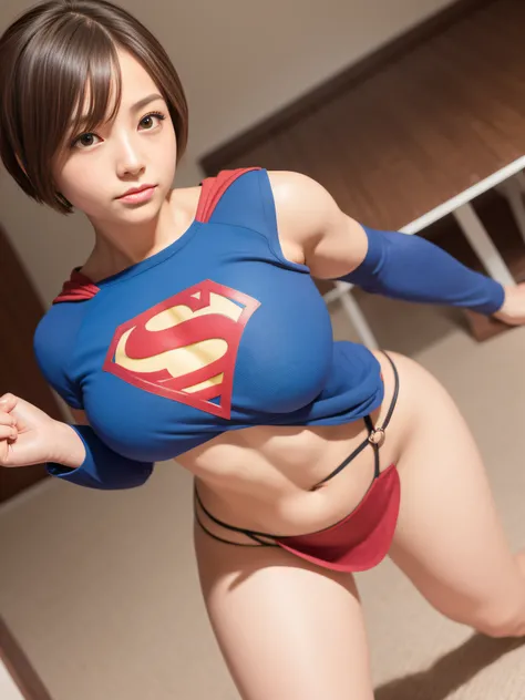 ​masterpiece、Short-haired Supergirl、Gymnasium、bare-legged、Looking at the camera、large boob、Too short miniskirt、highleg、jujitsu、Magazine covers