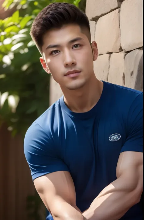 a male police officer in his 20s poses for a photo wearing a dark navy polo shirt............., good hands,10, high-res, masterp...