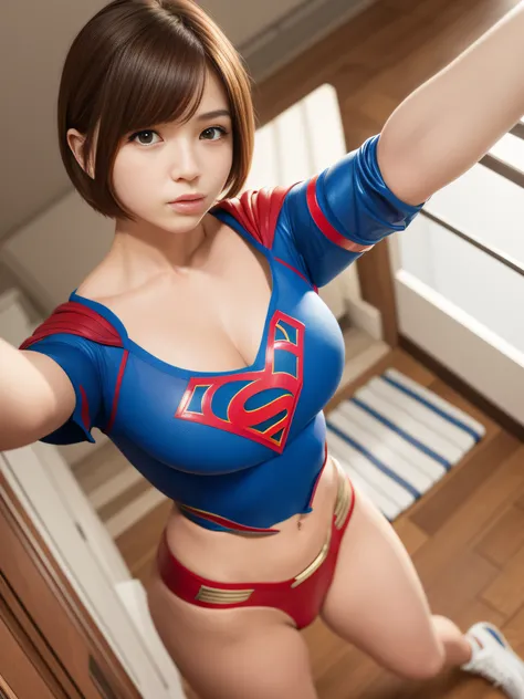 ​masterpiece、Short-haired Supergirl、Gymnasium、bare-legged、Looking at the camera、large boob、Too short miniskirt、highleg、Pro Wrestling、Magazine covers