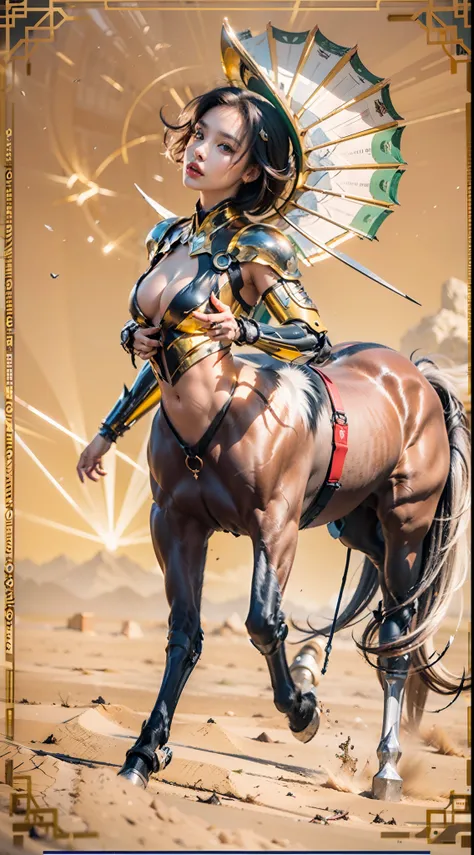 A female centaur，She is famous in the multiverse，She is both a female centaur, half human, half horse, half horse，It is also a female Yingzhao。She blends both images，The first is：（（The head of the horse/neck/Shoulder these parts，Replaced with a beautiful f...