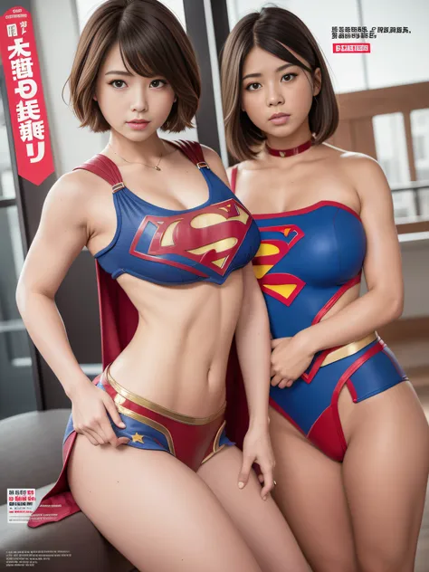 ​masterpiece、Short-haired Supergirl、Gymnasium、bare-legged、Looking at the camera、large boob、Too short miniskirt、highleg、Pro Wrestling、Magazine covers