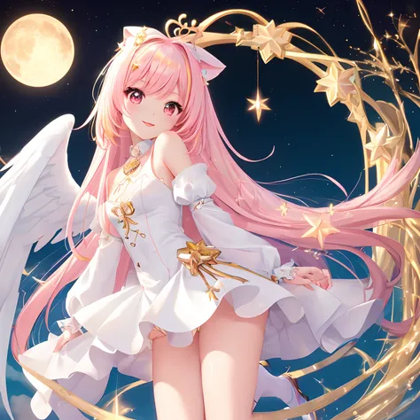 Chibi (1.3), (Masterpiece: 1.4), (Best Quality: 1.4), (Very Cute Angel Girl, Super Detailed Face, Jewel-like Eyes, White Very Long Hair, Colorful Gradient Hair: 1.4), (Angel Ring:
1.4), (Angel Wings: 1.4), (Full body, 2 perfect arms, 2 perfect legs: 1.4), ...