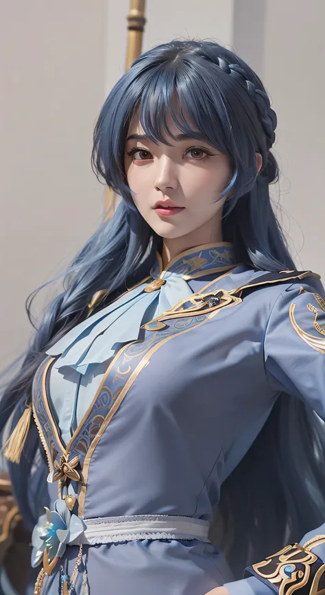 a close up of a woman with blue hair and a blue dress, Portrait Chevaliers du Zodiaque Fille, Smooth anime CG art, full-body xianxia, Keqing from Genshin Impact, Yun Ling, Game CG, zhongli from genshin impact, inspired by Li Mei-shu, lineage 2 revolution s...