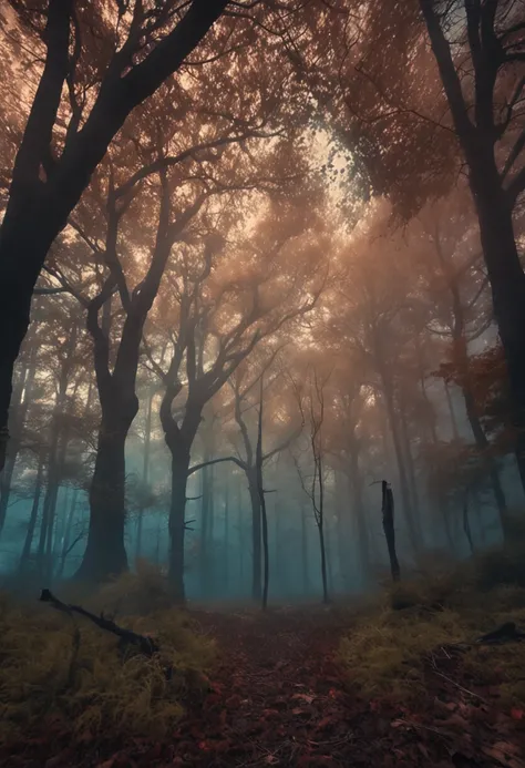 Circus in the forest，ghost, Lots of fog and scary trees