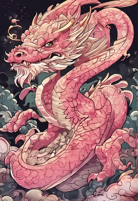 a cute chinese dragon holds a scroll , in the style of light pink and light gold , animated gifs , cranberrycore , gongbi , fairycore , the stars art group ( xing xing ), letterboxing -- niji 5-- style original