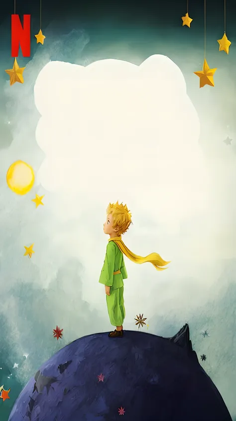 there is a little boy standing on top of a hill, the little prince, illustration!, illustration”, illustration for children, epic art, official art, childrens illustration, art cover, very very very epic, illustartion, dream, kids book illustration, childr...