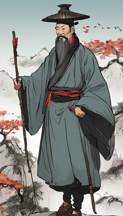 The image of an old man with a beard and a black hat, feng shu, zhang daqian, yuan - ti, Yang Qi, guangjian huang, hua cheng, xiang duan, tian zi, inspired by Wu Daozi, by Xuande Emperor, Song Dynasty, Inspired by Cao Zhibai, xiaoguang sun