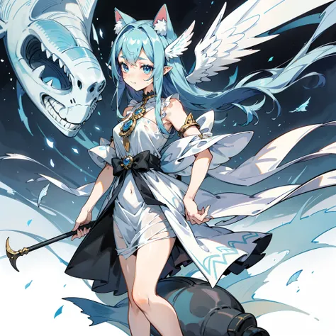 mito，mistic，nightmare，dream magical，anthropomorphic turtle，Muscles of the body，angelicales，With wings, High quality, extremly intricate，A charming woman，Charming look，Enchanting，Full body photo，Long navy blue hair，White holy dress，see-through transparent c...