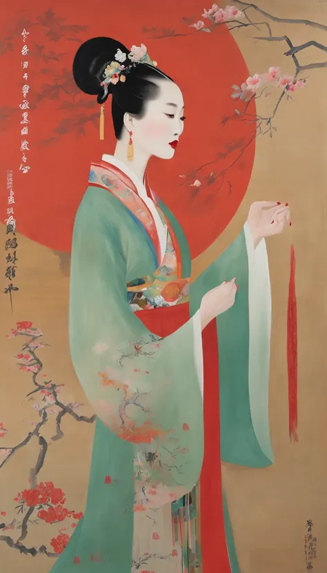 Poster of Chinese opera works，Woman in black dress, Hanfu, Inspired by Huang Ji, inspired by Han Gan, Palace ， A girl in Hanfu, inspired by Wang Fu, inspired by Yun-Fei Ji, flower  field, Wearing ancient Chinese clothes, Inspired by Wang Hui, nanquan, Whit...