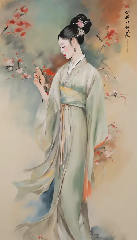 Poster of Chinese opera works，Woman in black dress, Hanfu, Inspired by Huang Ji, inspired by Han Gan, Palace ， A girl in Hanfu, inspired by Wang Fu, inspired by Yun-Fei Ji, flower  field, Wearing ancient Chinese clothes, Inspired by Wang Hui, nanquan, Whit...