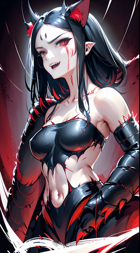 Fierce black cat，Dark red eyes，Close-up of extreme body details,White fangs,Sharp claws，Jump up，blood-stained armor,The armor is tattered,Blood dripping,Blood dripped from the corners of the mouth,True blood,Full body like,Prepare for a raid