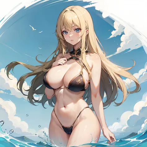 top-quality　femele　The hair(a blond　long)  breastsout(Colossal tits)  swim wears　A sexy