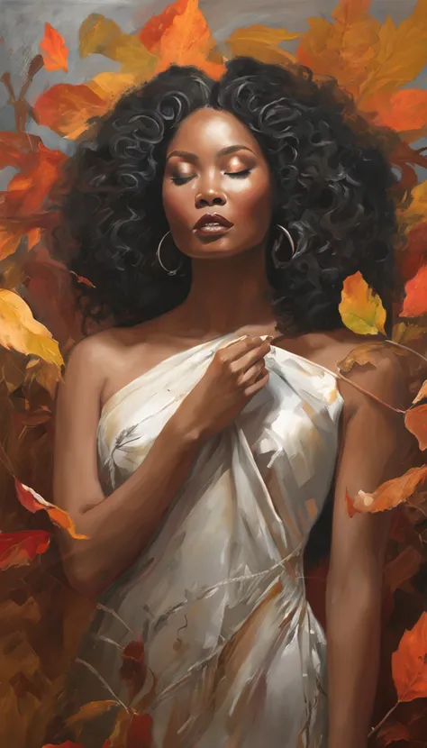 White face and white head，Asian woman holding microphone singing，Autumn leaves， beautiful fantasy portrait, beautiful fantasy art portrait, Beautiful surreal portrait, fantasy portrait, fantasy art portrait, detailed matte fantasy portrait, portrait of a d...