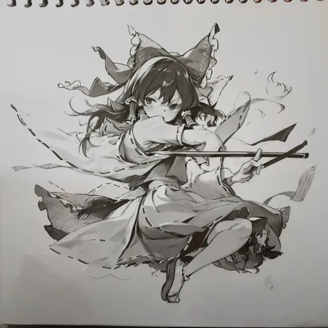 monochrome,masterpiece, best quality, illustration,
(hakurei reimu),