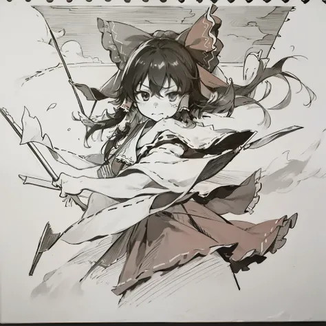 monochrome,masterpiece, best quality, illustration,
(hakurei reimu),