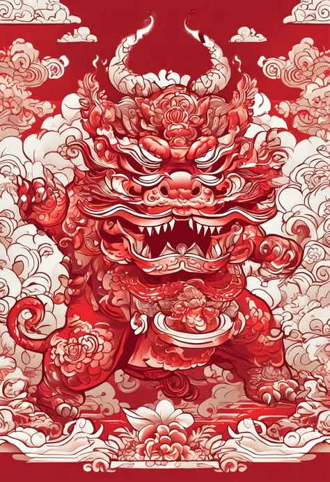 Divine beast Pixiu Fortune red background