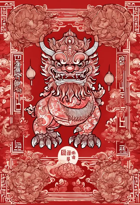 Divine beast Pixiu Fortune red background