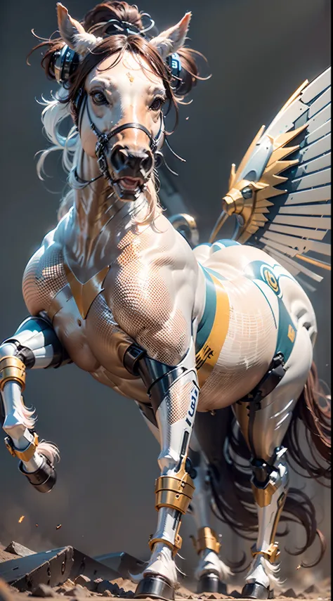 A female centaur，She is famous in the multiverse，She is both a female centaur, half human, half horse, half horse，It is also a female Yingzhao。She blends both images，The first is：（（The head of the horse/neck/Shoulder these parts，Replaced with a beautiful f...