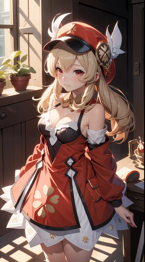 （8K，best qualtiy，tmasterpiece），Hyper-detailing，（highdetailskin），Birds in front of hats and wreaths, Loli, maplestory mouse, Splash art anime Loli, Off-the-shoulder attire，little breast，cleavage，bit girl, Red translucent eyes，Golden hair，Two small braids，He...