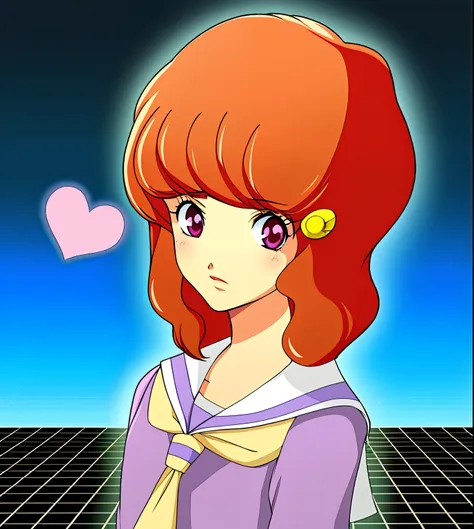 sailor girl with red hair and heart in hair, retro anime girl, iwakura lain, in the art style of 8 0 s anime, classic shoujo, in...