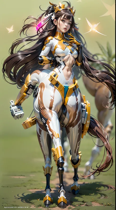 A female centaur，She is famous in the multiverse，She is both a female centaur, half human, half horse, half horse，It is also a female Yingzhao。She blends both images，The first is：（（The head of the horse/neck/Shoulder these parts，Replaced with a beautiful f...