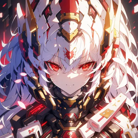 Anime girl with long white hair and red eyes standing in a building, White-haired god, anime style like fate/stay night, white haired Cangcang, with red glowing eyes, from girls frontline, official character art, offcial art, high detailed official artwork...