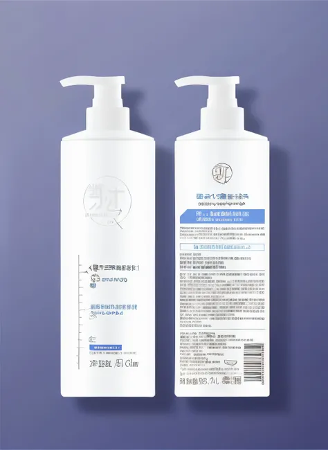 Close-up of a bottle of lotion on a blue surface, Wang Chen, product label, product - view, Chiba Yuda, ProductAdvertisements, inspired by Luo Mu, inspired by Ma Yuanyu, collection product, author：Liao Zhichun, , su fu，Precise graphics。acurate。