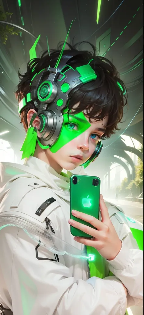 Boy With I Phone futuristic background realistic face 8K ultra high quality Hd