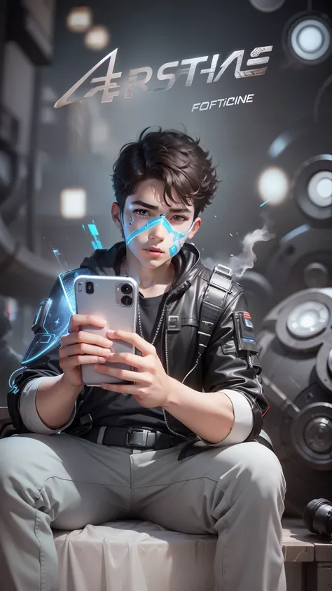 Boy With Phone futuristic background realistic face 8K ultra high quality Hd