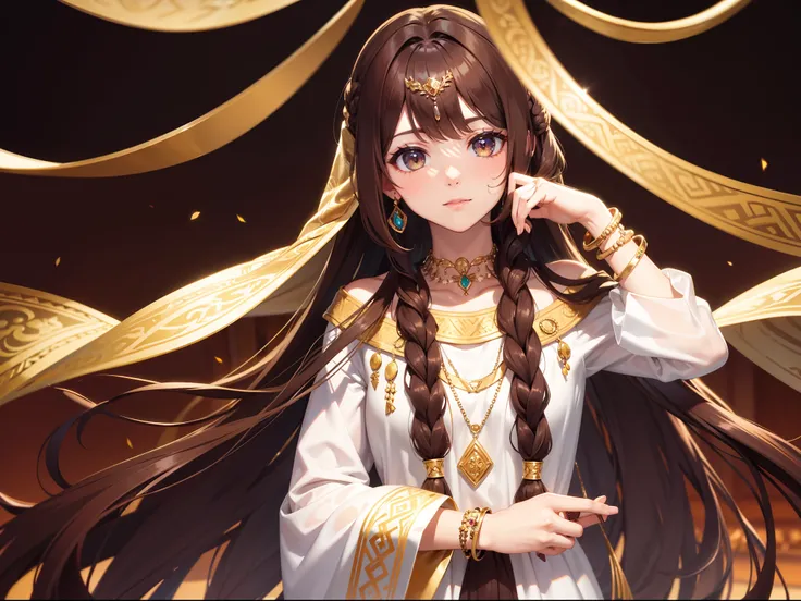 brown hair, long hair, jewelry, rococ o style, panorama, 8k, HD, super detail