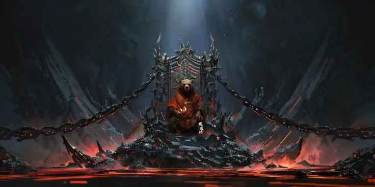 The bear demon on the throne and the throne blend in a little harmoniously，3D atmosphere enhancement