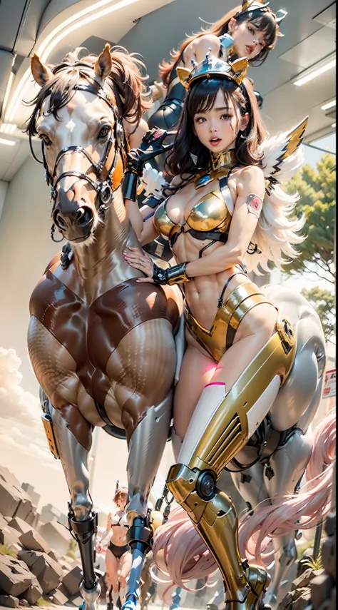 A female centaur，She is famous in the multiverse，She is both a female centaur, half human, half horse, half horse，It is also a female Yingzhao。She blends both images，The first is：（（The head of the horse/neck/Shoulder these parts，Replaced with a beautiful f...