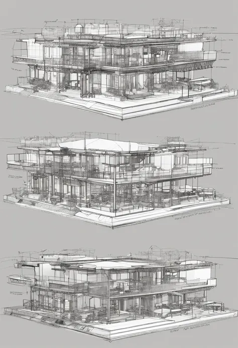 "Highly detailed 3D blueprints of architecture and machinery, precise measurements and specifications, intricate mechanical parts, accurate representation of materials and textures, technical drawings with clear annotations, professional level detailing an...