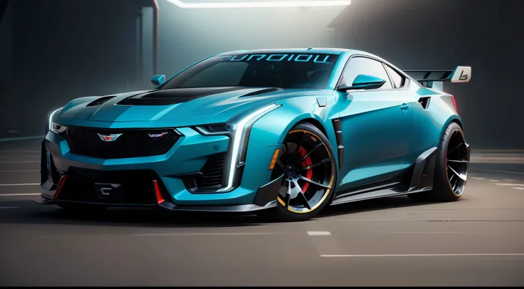 full body portrait photograph of a cyber punk custom concept cadillac sports car, extremely detailed, 8k