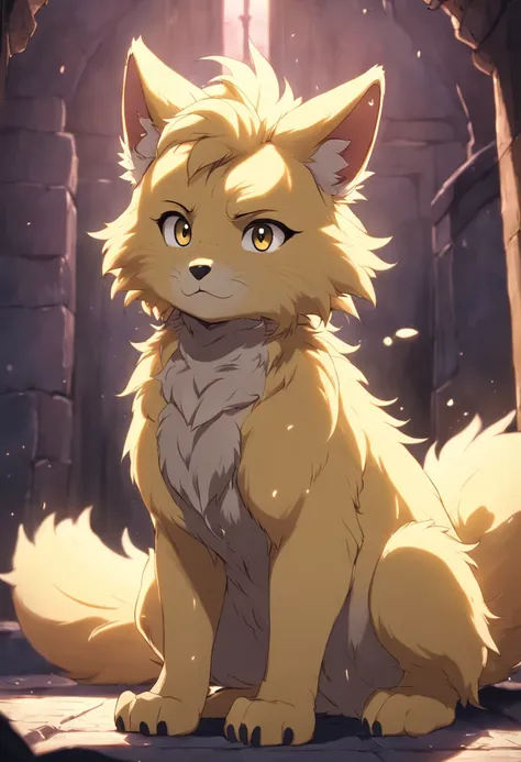 Furry, anthro, Manly Lahm, hairy, Densely curly light yellow fur, Soft gradients, Anime style