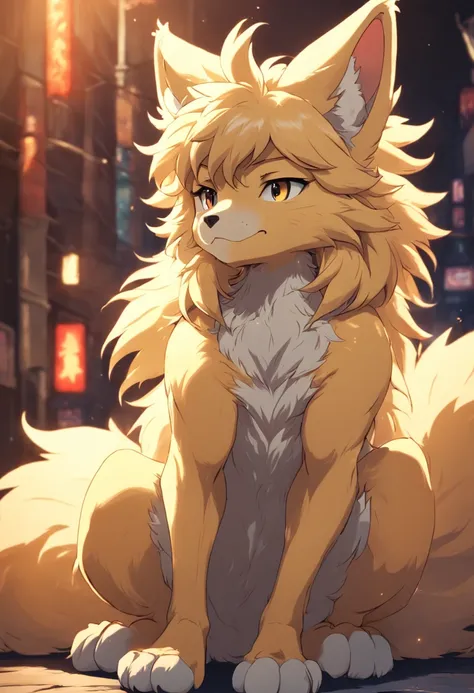 Furry, anthro, Manly Lahm, hairy, Densely curly light yellow fur, Soft gradients, Anime style