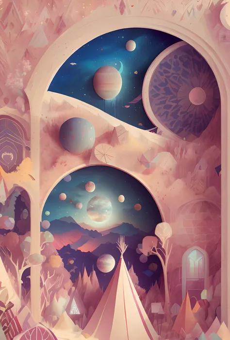 There is a picture of a room with tents and tents, painting of a dreamscape, detailed dreamscape, dreamlike illustration, 4k highly detailed digital art, jen bartel, a surreal dream landscape, Beeple and Jeremiah Ketner, surreal dreamscape, colorful flat s...