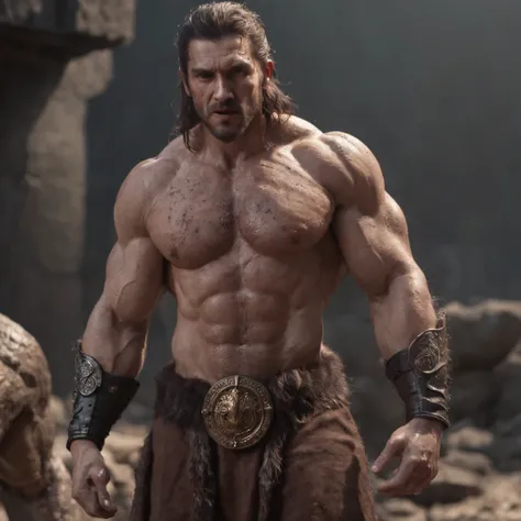 (professional 3d render:1.3) af (Realistic:1.3) most beautiful artwork photo in the world，Features soft and shiny male heroes, ((Epic hero fantasy muscle man rough wet hero angry looking long hair short beard and ferocious expression in dynamic pose, Fanta...