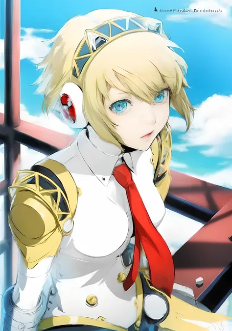 Garota anime com cabelo loiro e olhos azuis usando uma gravata vermelha, Ann Takamaki de Persona 5, Pessoa 5, anime manga robot!! menina anime, arte chave do anime, estilo de arte persona, tou, anime", Anime Garota do Futuro, Estilo Persona 5, Anime Ciborg...