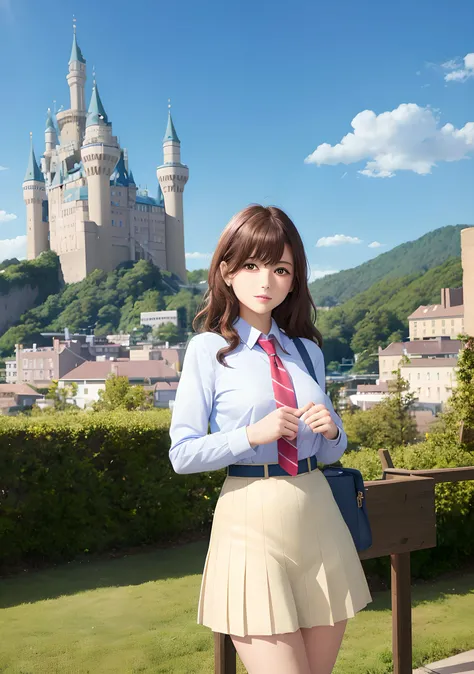 Photo of girl in uniform posing for photo, castle scene manga, a hyperrealistic schoolgirl, a hyperrealistic schoolgirl, classic shoujo, Realistic Schoolgirl, beautiful anime high school girl, visual novel cg, By Yasutomo Oka, sakimichan, akihiko yoshida」,...