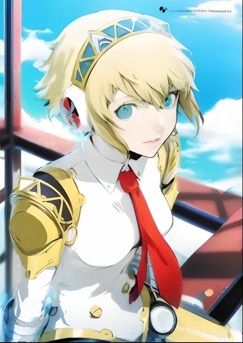 Garota anime com cabelo loiro e olhos azuis usando uma gravata vermelha, Ann Takamaki de Persona 5, Pessoa 5, anime manga robot!! menina anime, arte chave do anime, estilo de arte persona, tou, anime", Anime Garota do Futuro, Estilo Persona 5, Anime Ciborg...