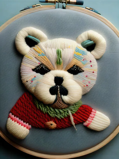 needle-pointed style embroidered teddy dog