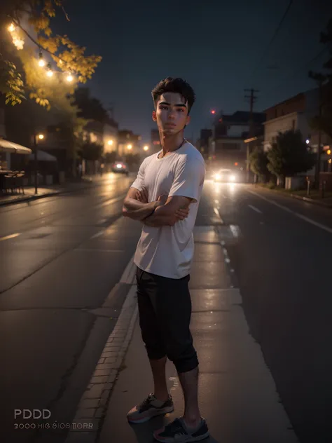 RAW photo, a young man sitting by a street at night, (high detailed skin:1.2), 8k uhd, dslr, soft lighting, high quality