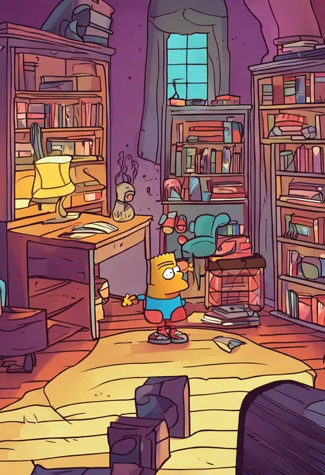 Bart Simpson, evening, room, portraite of a, book,