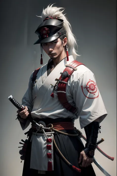 The honor of the samurai in Cieyber Punk Stayle White Katana in Hand