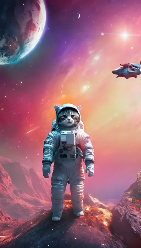 Flying astronaut cat