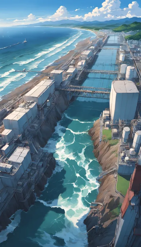 Fukushima Nuclear Power Plant，Scene of the discharge outlet dumping polluted water into the ocean