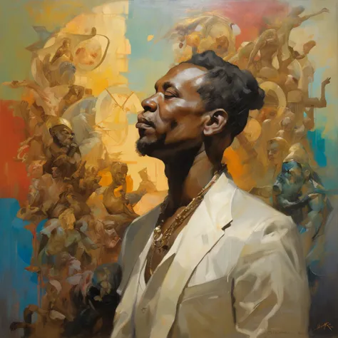 Peinture de jay Z , Craig Mullins Alphonse Mucha, Artgerm Julie Bell Beeple, Tom Bagshaw Donato Giancola, Peter Mohrbacher Donato Giancola, Artgerm Craig Mullins, Mucha Klimt et Tom Bagshaw, Alphonse Mucha